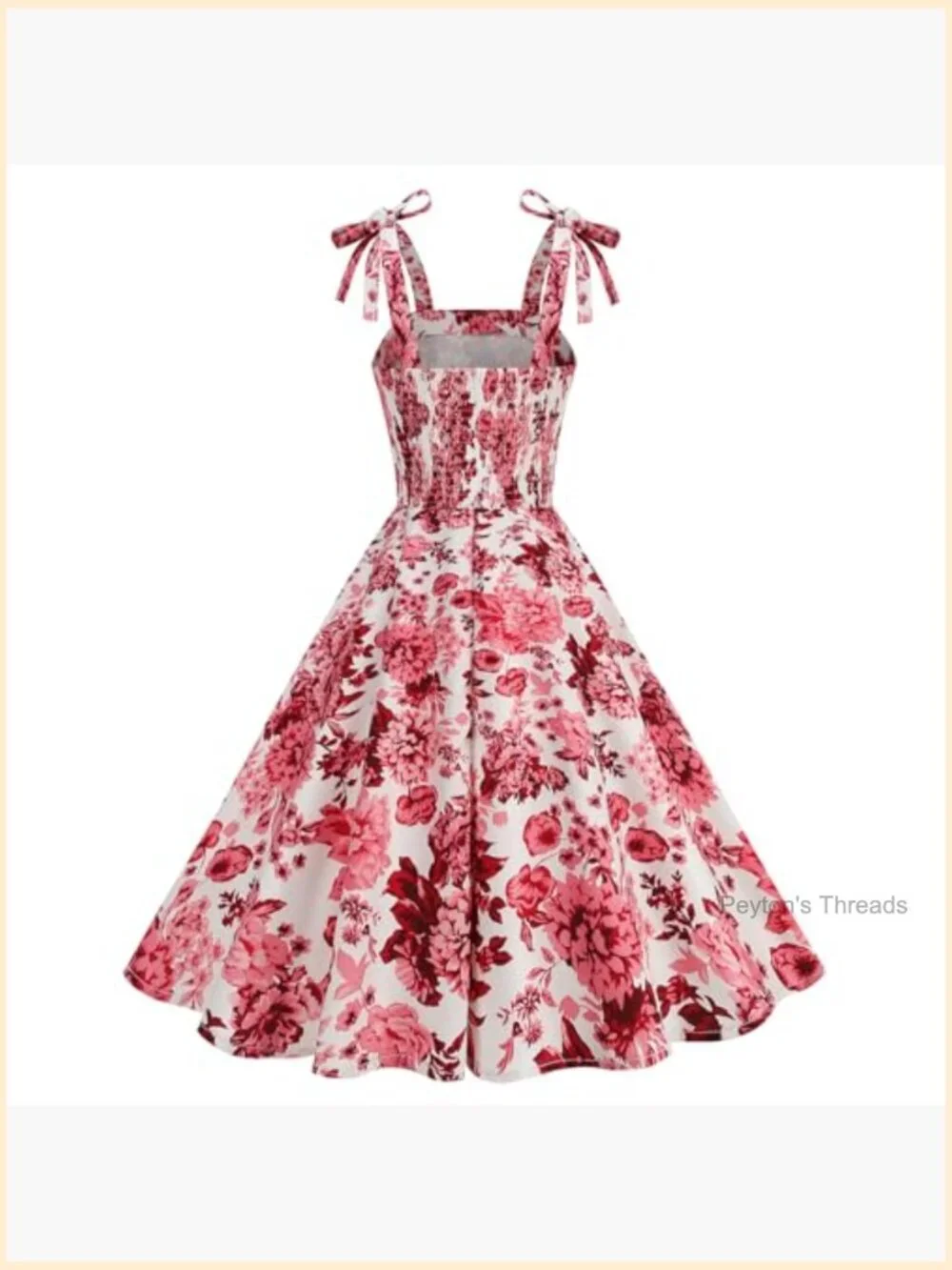 Elegant Rockabilly 1950s Retro Dress Tie Knot Square Neck Midi Swing Cocktail - Picture 3 of 5